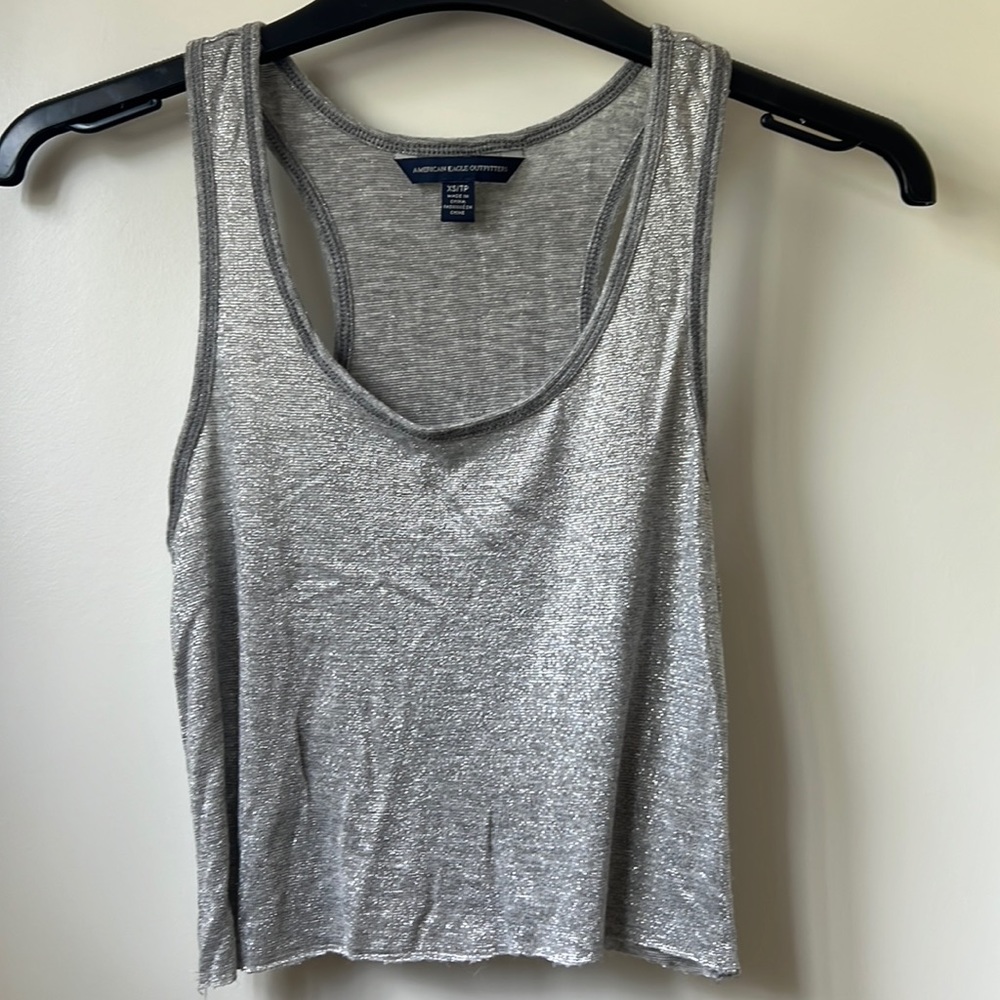 American Eagle Silver Sparkle Cropped Tank